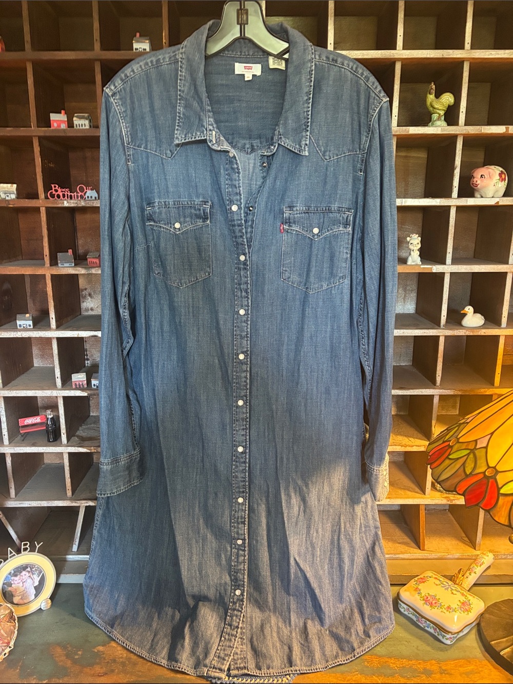 Levi's Washed Blue Denim Long Sleeve Shirt Dress